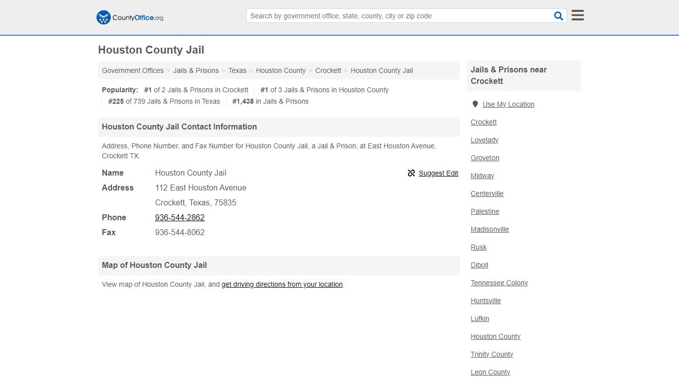 Houston County Jail - Crockett, TX (Address, Phone, and Fax)